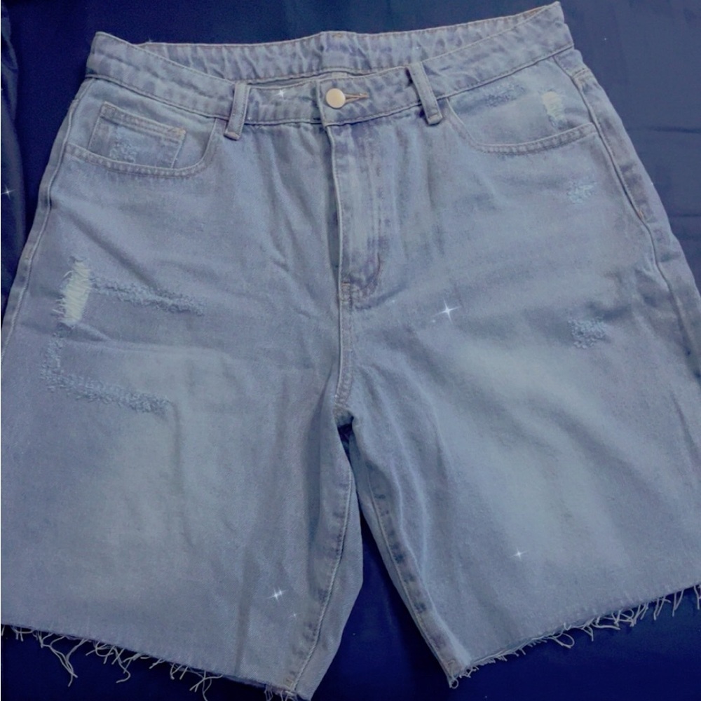 Mlle Gabrielle Men's Blue Distressed Jean Shorts